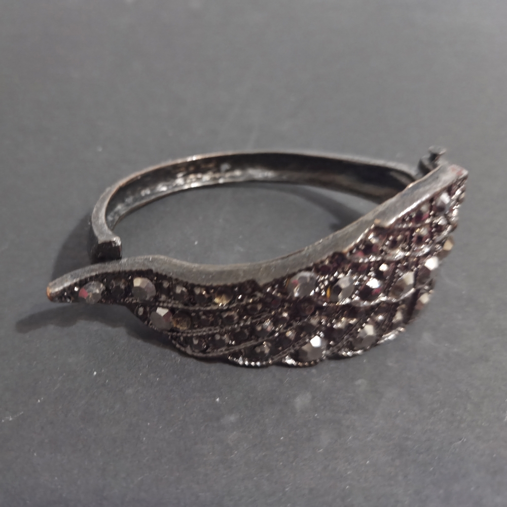 Angel Wing Black Smokey Rhinestone Women's Cuff Bracelet